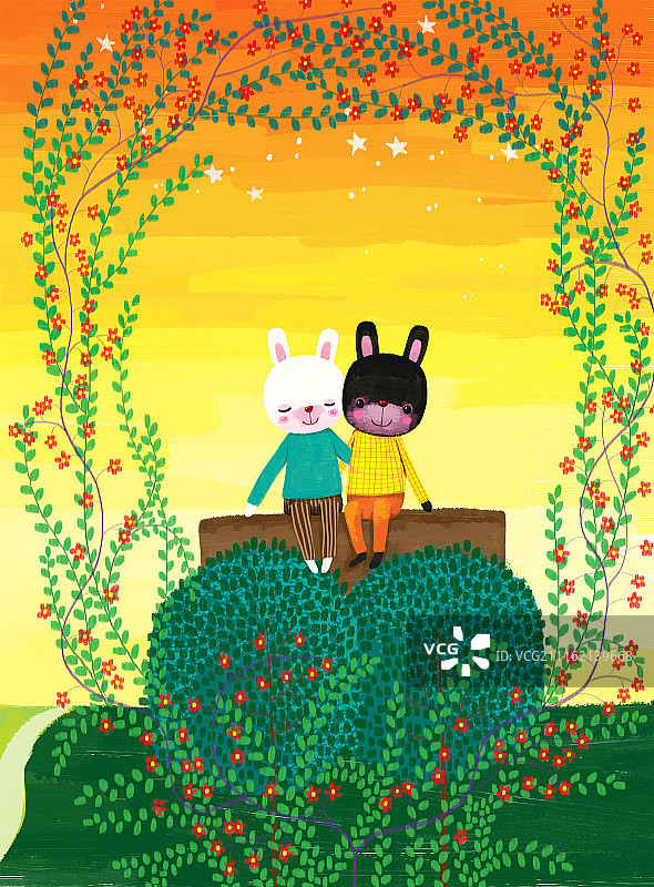动物插画系列作品共3000幅-浪漫的兔子图片素材