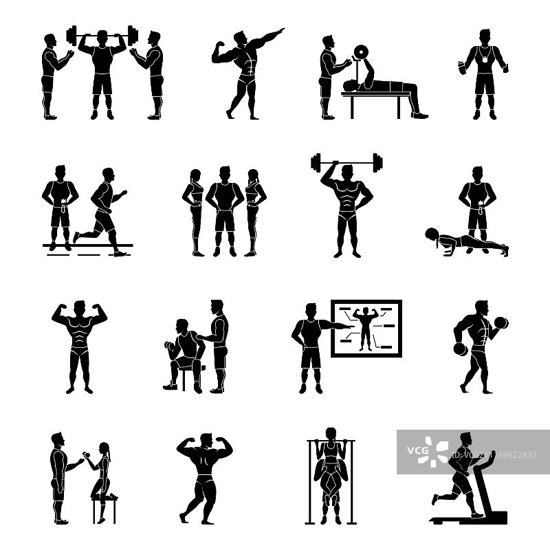 运动教练和体操教练白色和黑色设置孤立矢量插图。教练白色和黑色设置图片素材