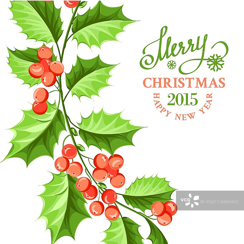 圣诞槲寄生的树枝上画着节日的文字。矢量插图。图片素材