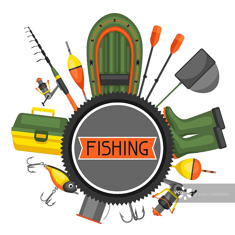 渔业用品背景。设计的传单，封面，小册子和广告小册子。图片素材