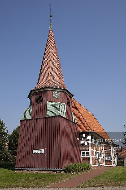 圣玛丽教堂，半木水手教堂，Grunendeich, Twielenfleth, Altes Land, Lower Saxony，德国，欧洲图片素材
