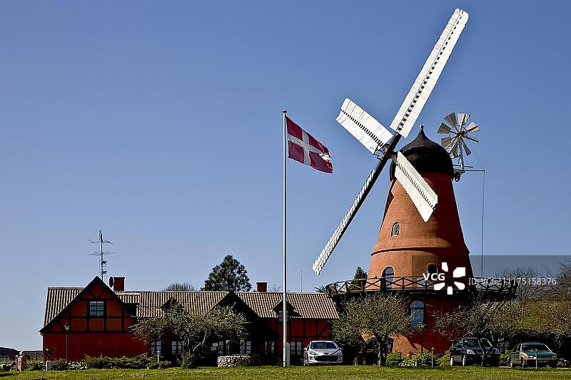 历史荷兰风格的风车，阿斯特鲁普，法博格，富南，丹麦，欧洲图片素材