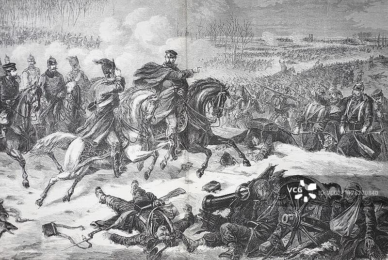 12月4日晚，在1870/1871年普法战争中，陆军元帅弗里德里希·卡尔王子和他的参谋在法国奥尔良作战图片素材