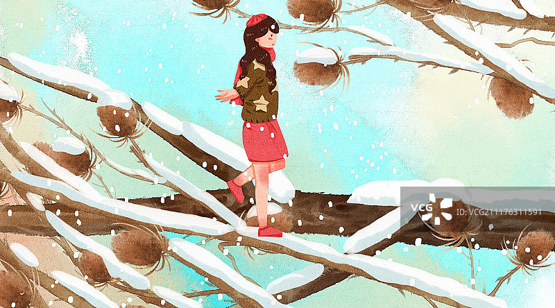红帽小小女孩的生活二十四节气系列之小寒图片素材