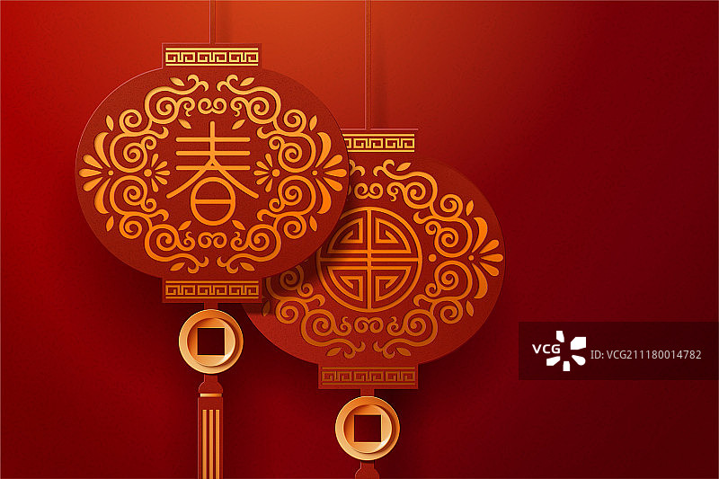 中国剪纸风红灯笼素材图片素材