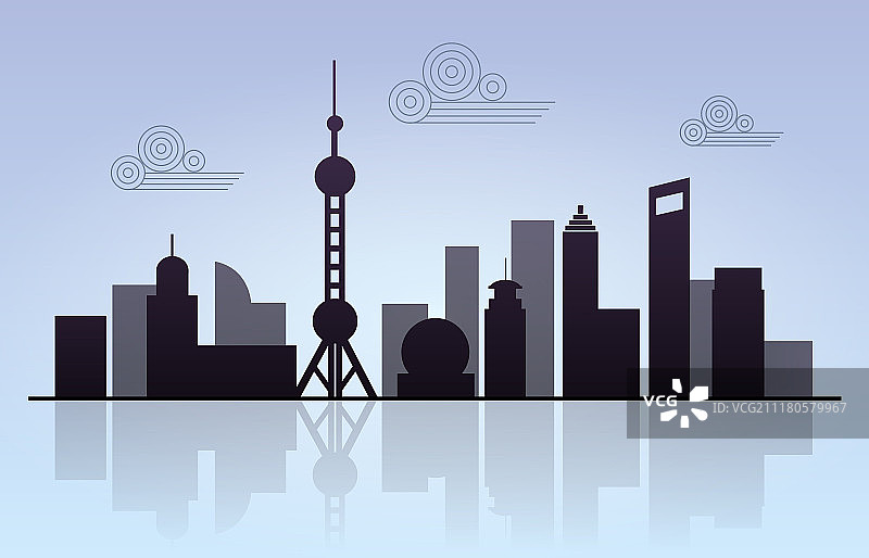 上海城市剪影插画图片素材
