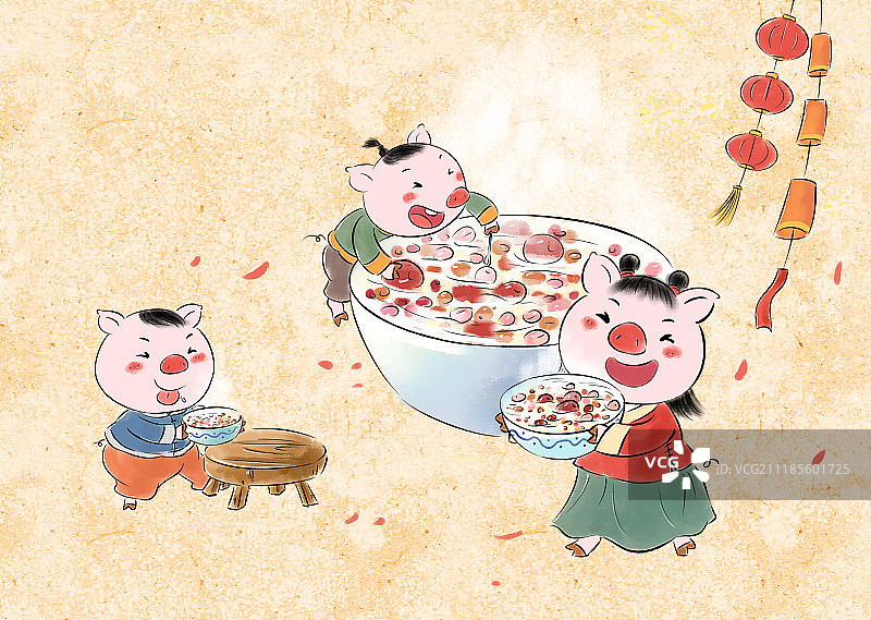 猪年春节年俗系列腊八节吃腊八粥图片素材