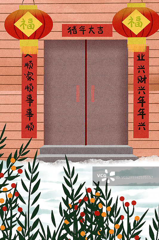 中国风春节住宅场景背景图片素材