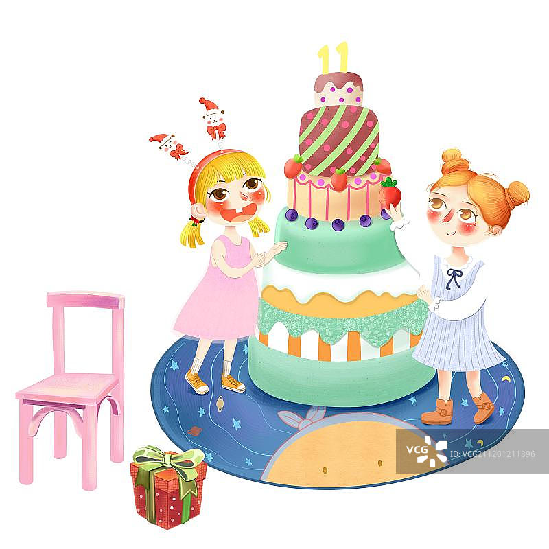 站在蛋糕旁边的两个小女孩图片素材