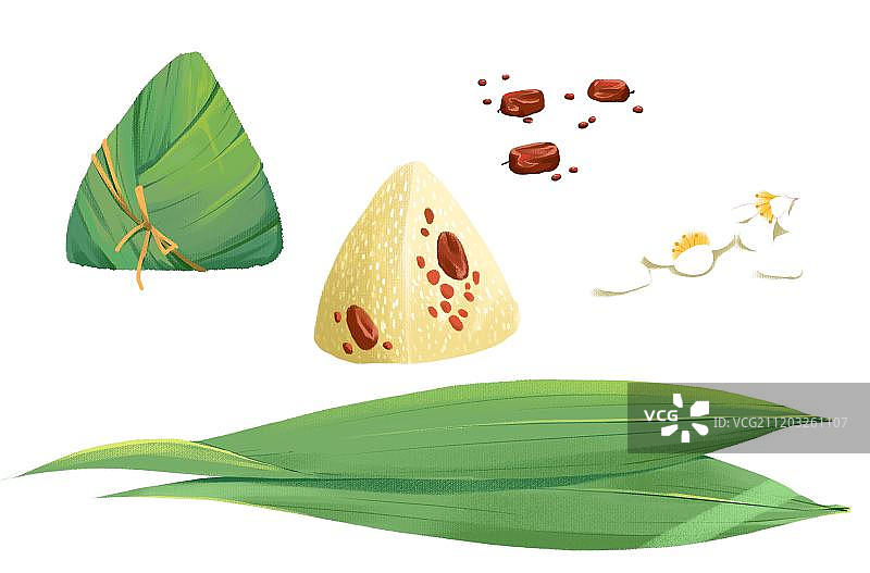 端午节的粽子粽叶和枣图片素材