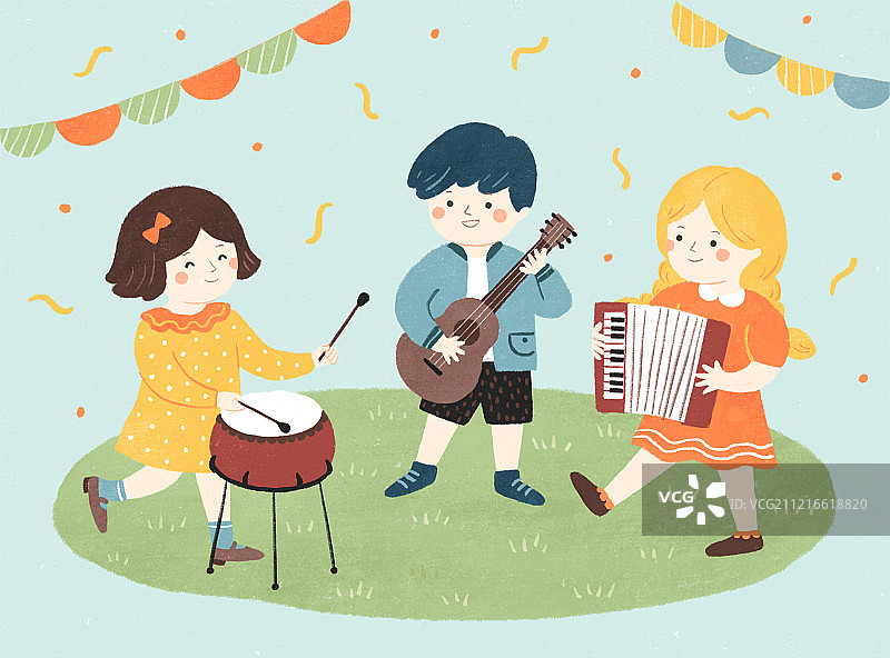 六一儿童节演奏音乐插画图片素材
