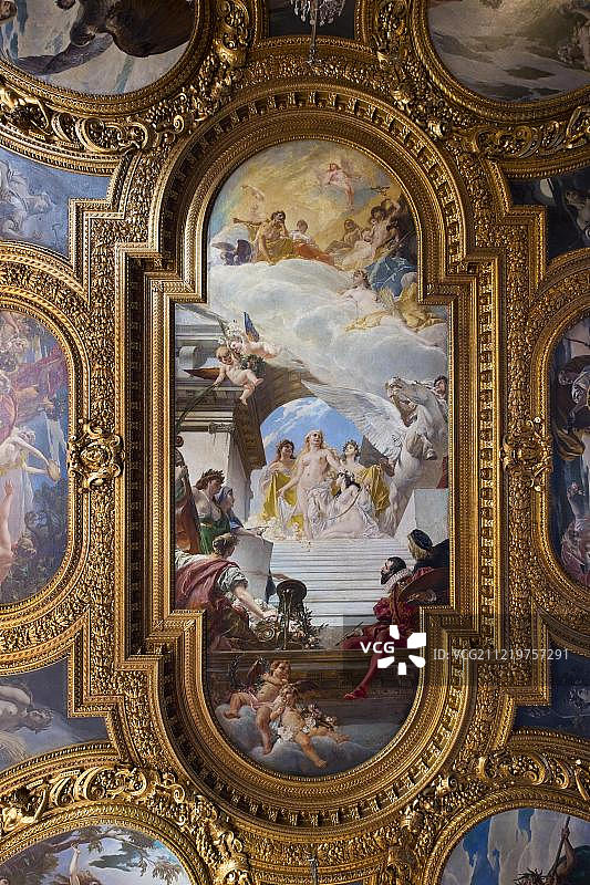 仪式大厅壁画，拉提博尔城堡，罗斯，中法兰克尼亚，法兰克尼亚，巴伐利亚，德国，欧洲图片素材