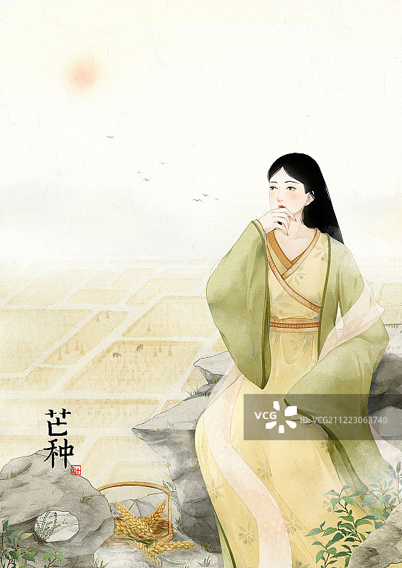 壁纸中国风插画二十四节气芒种 文字版图片素材