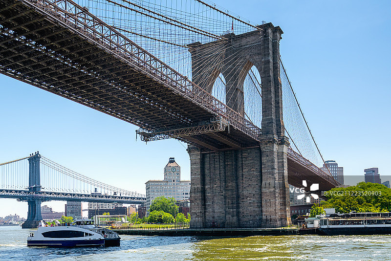 纽约市布鲁克林大桥下图片素材