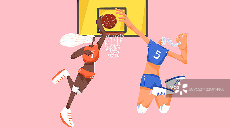 打篮球的女孩夸张插画图片素材