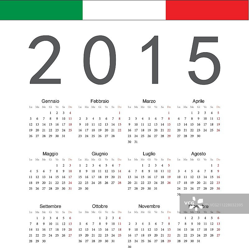 简单的意大利2015年矢量日历图片素材