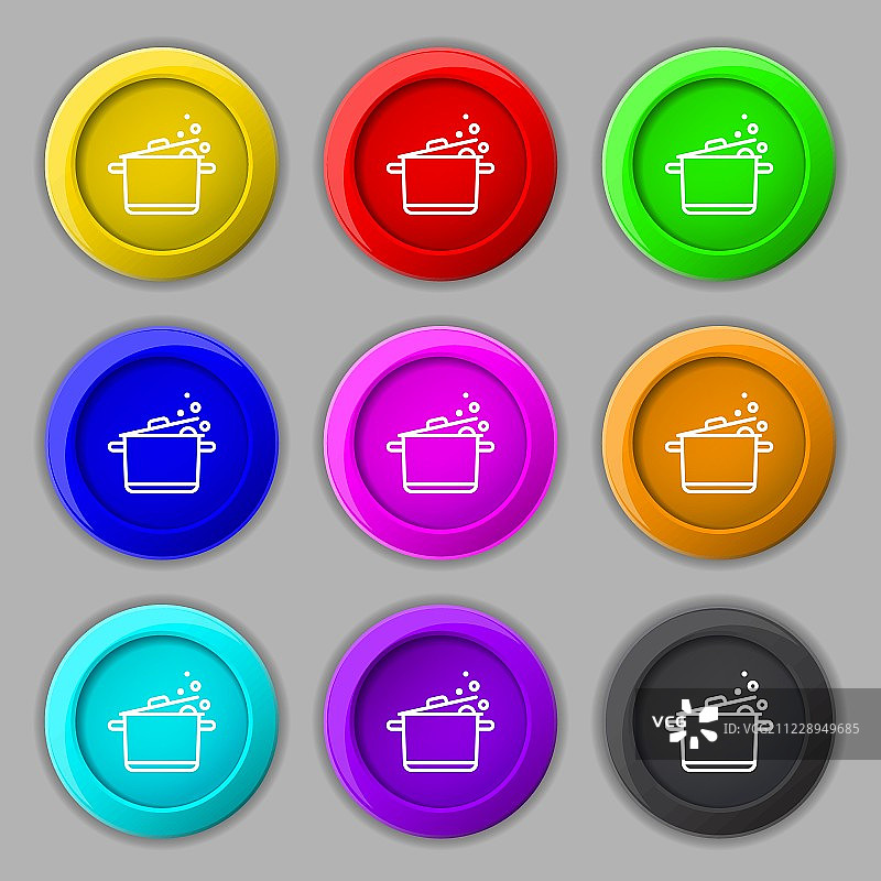 锅图标符号。符号上有九个圆形彩色按钮。向量图片素材