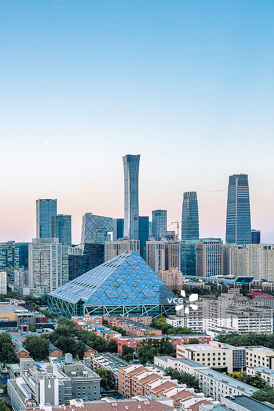 中国北京CBD建筑群黄昏风光图片素材