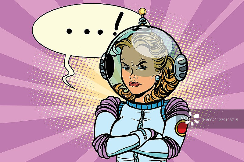 愤怒的女宇航员的漫画插图图片素材