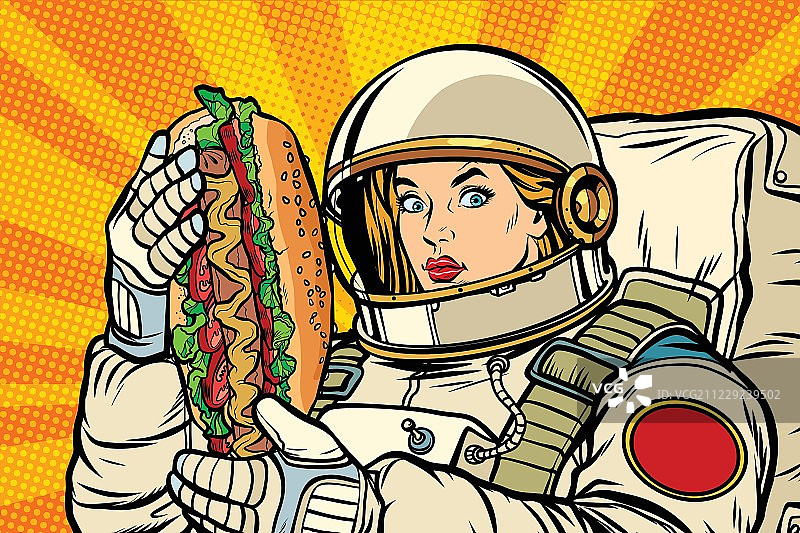 饥饿的女宇航员和热狗图片素材