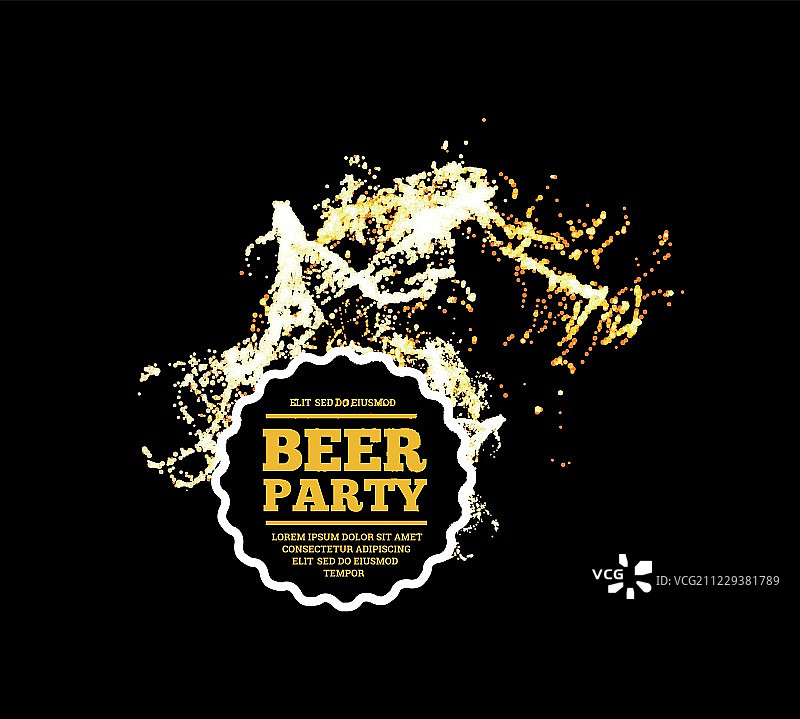 啤酒聚会。洒上带气泡的啤酒。矢量图图片素材
