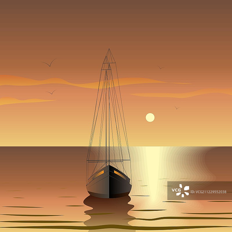 日落时海上的游艇。夏天的浪漫之旅图片素材