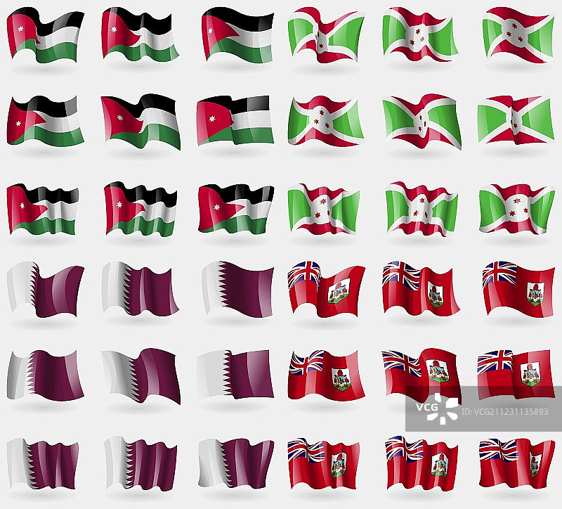 约旦、布隆迪、卡塔尔、百慕大等国的36面国旗图片素材