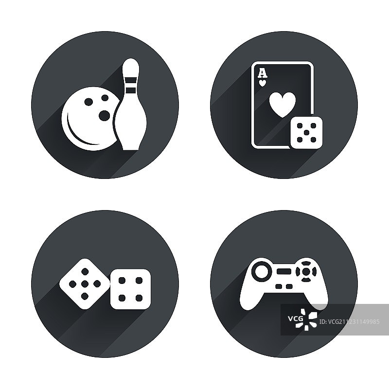 保龄球和赌场标志电子游戏操纵杆图片素材