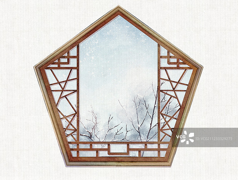 中国风古风窗户窗棂插图图片素材
