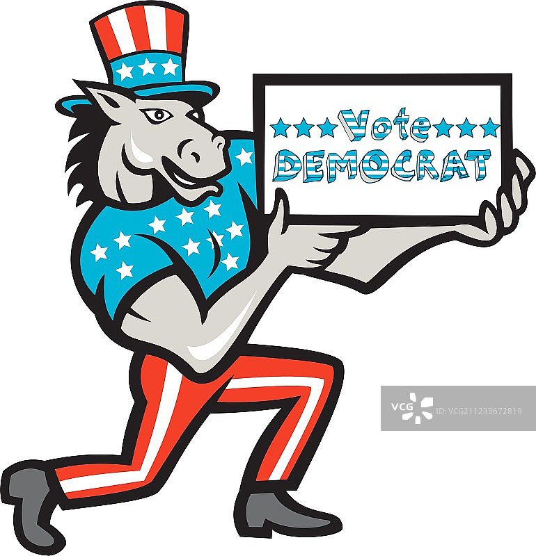投票给民主党的驴吉祥物卡通图片素材