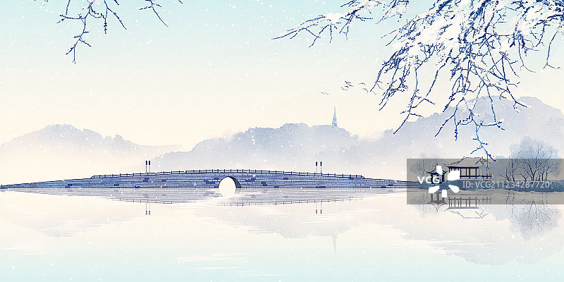 杭州西湖十景断桥残雪图片素材