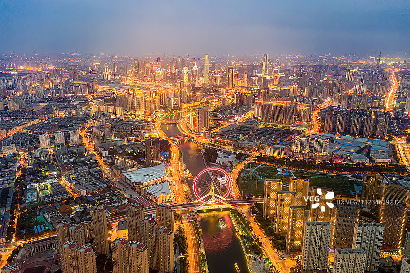 航拍天津城市风光天津之眼摩天轮夜景图片素材