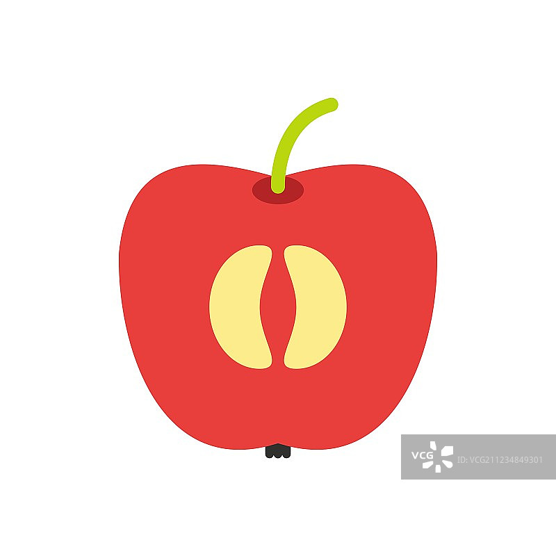 一半的新鲜红苹果平图标图片素材