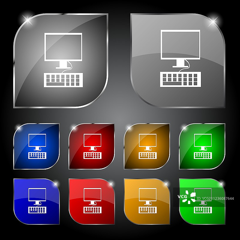 电脑显示器和键盘图标设置缤纷图片素材