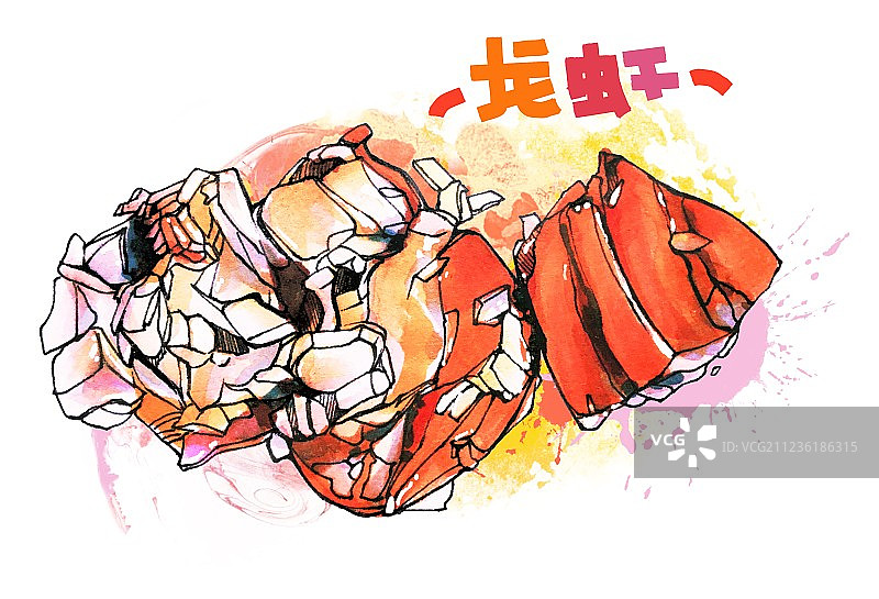 美食手绘插画 龙虾夜宵宵夜外卖 虾2 有背景图片素材