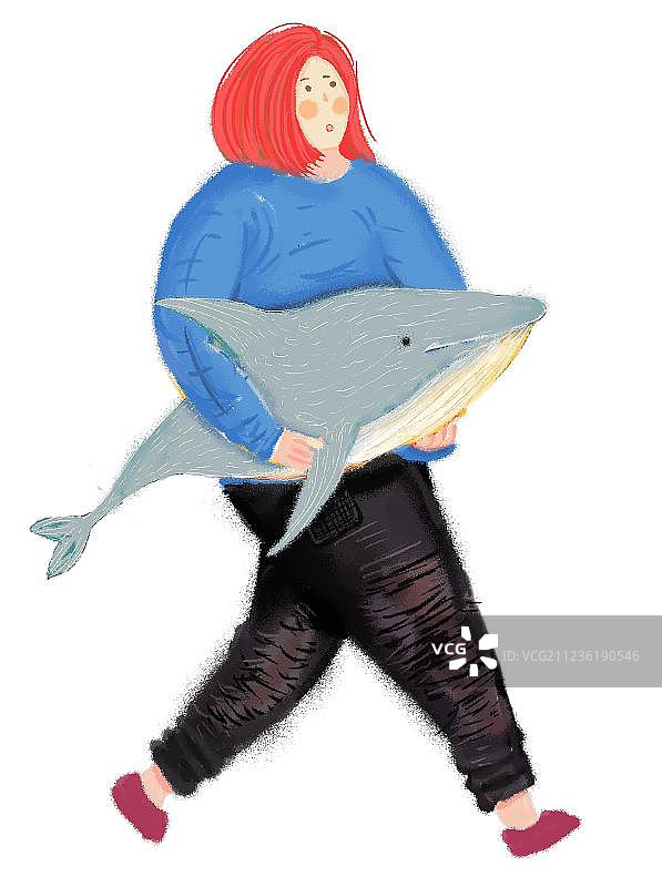 抱着鲸鱼的女人图片素材