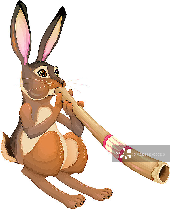 滑稽的兔子在玩迪吉里杜管图片素材