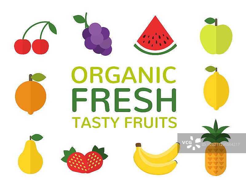 有机新鲜美味水果概念套装扁平图片素材
