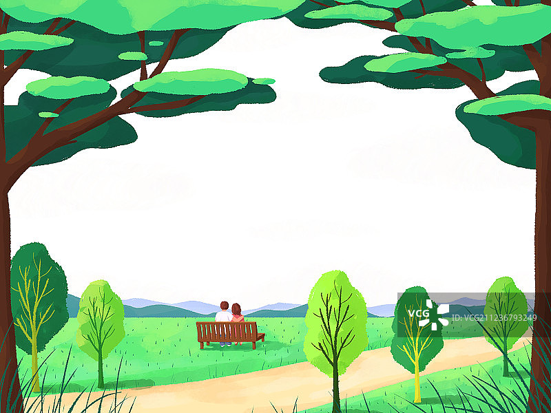 夏天的天空与树林插画2图片素材