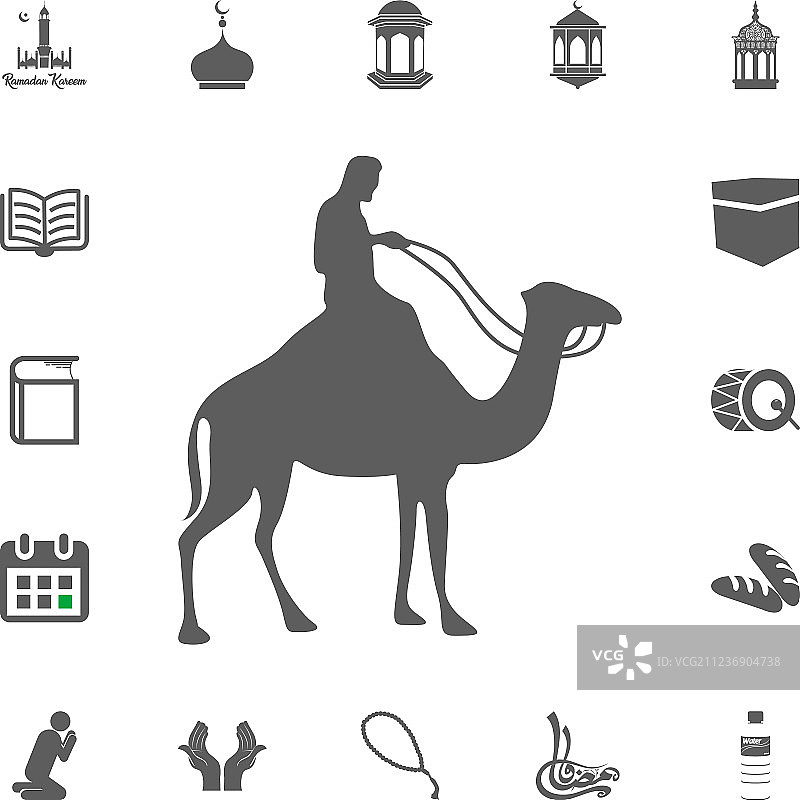 穆斯林在骆驼上斋月卡里姆开斋节穆巴拉克图片素材