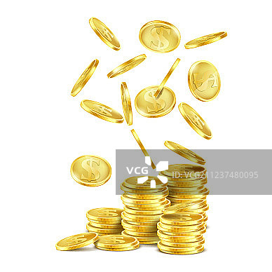 一堆金币和下落的金属货币图片素材