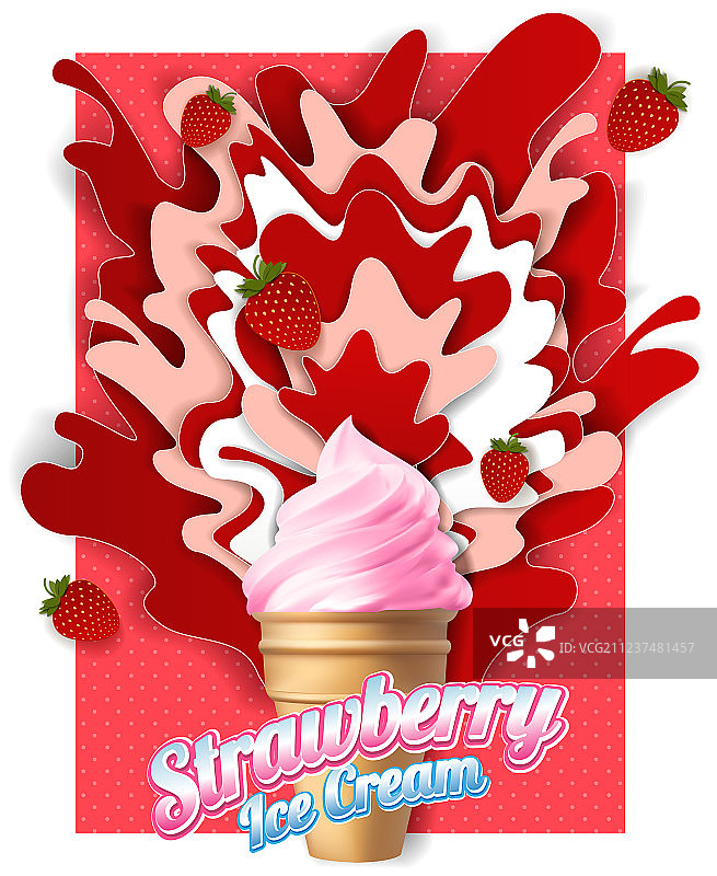 剪纸草莓冰淇淋海报图片素材
