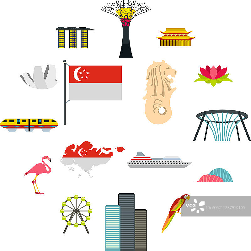 新加坡图标设置扁平风格图片素材