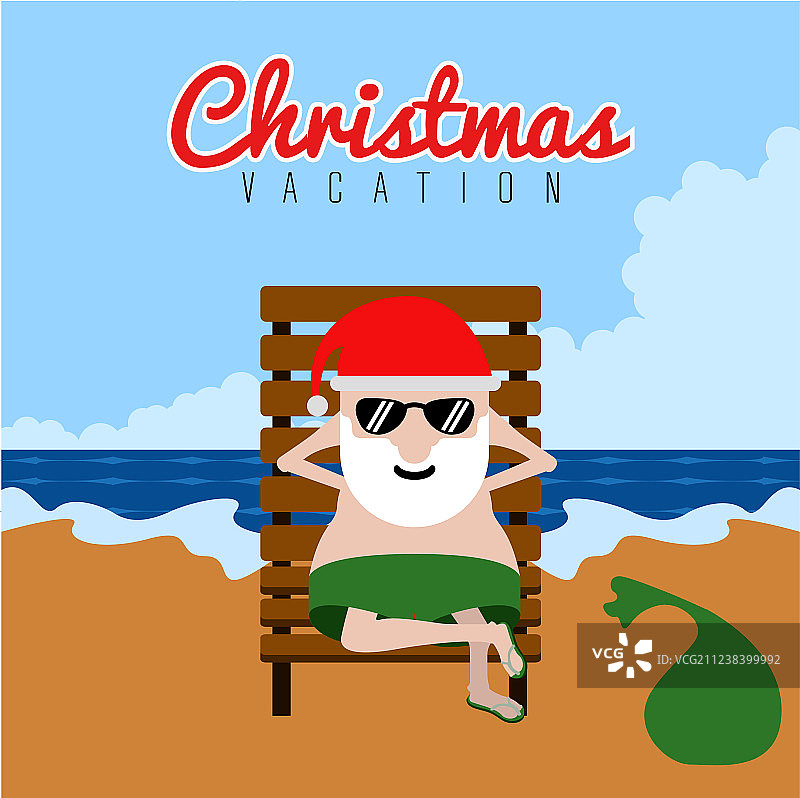 圣诞老人在海滩上过圣诞暑假图片素材