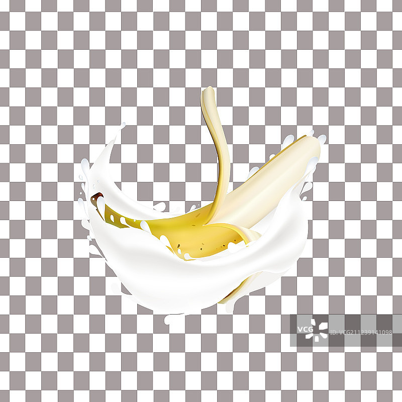 逼真的香蕉和牛奶飞溅图片素材