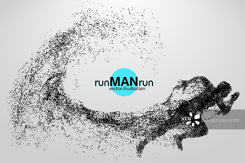 粒子中一个奔跑的人的剪影图片素材