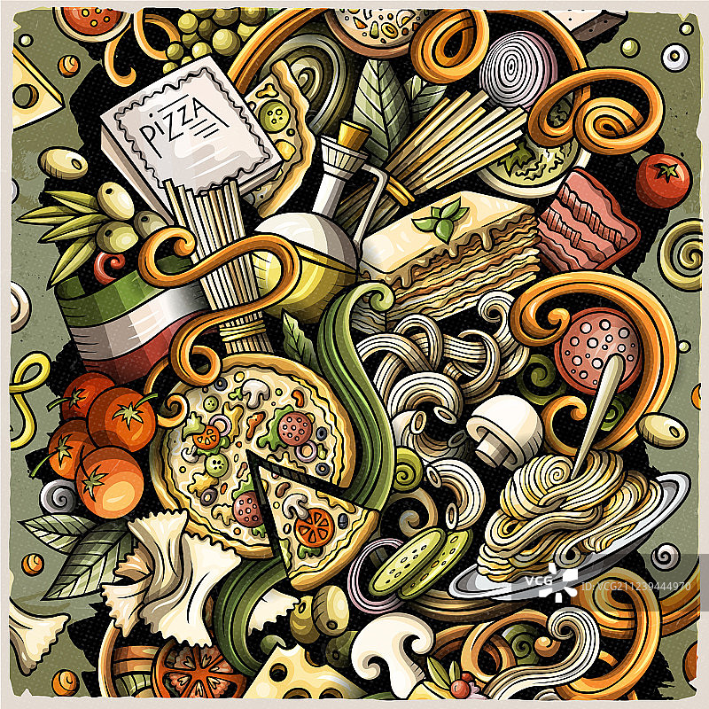 意大利食物的卡通涂鸦图片素材