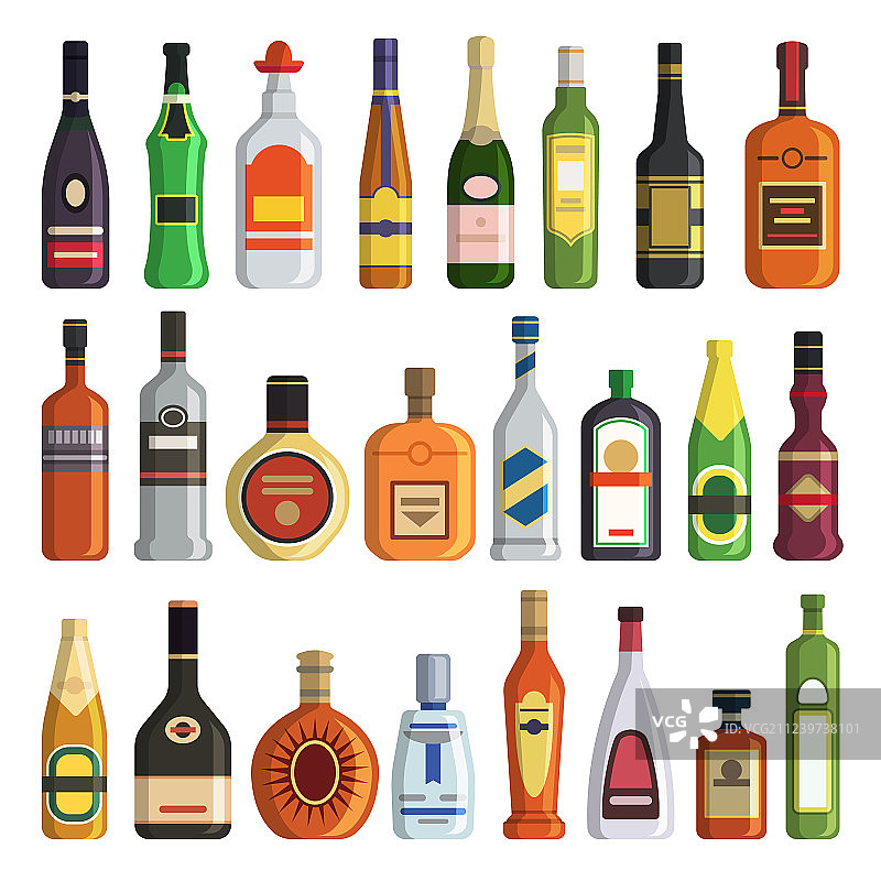 不同的酒精饮料在瓶子里图片素材