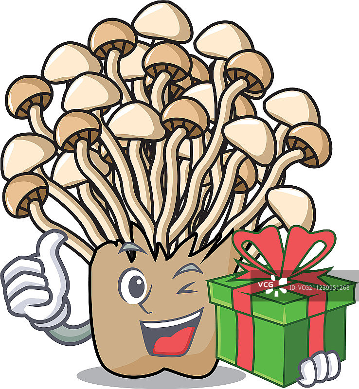 与礼物enoki蘑菇吉祥物卡通图片素材