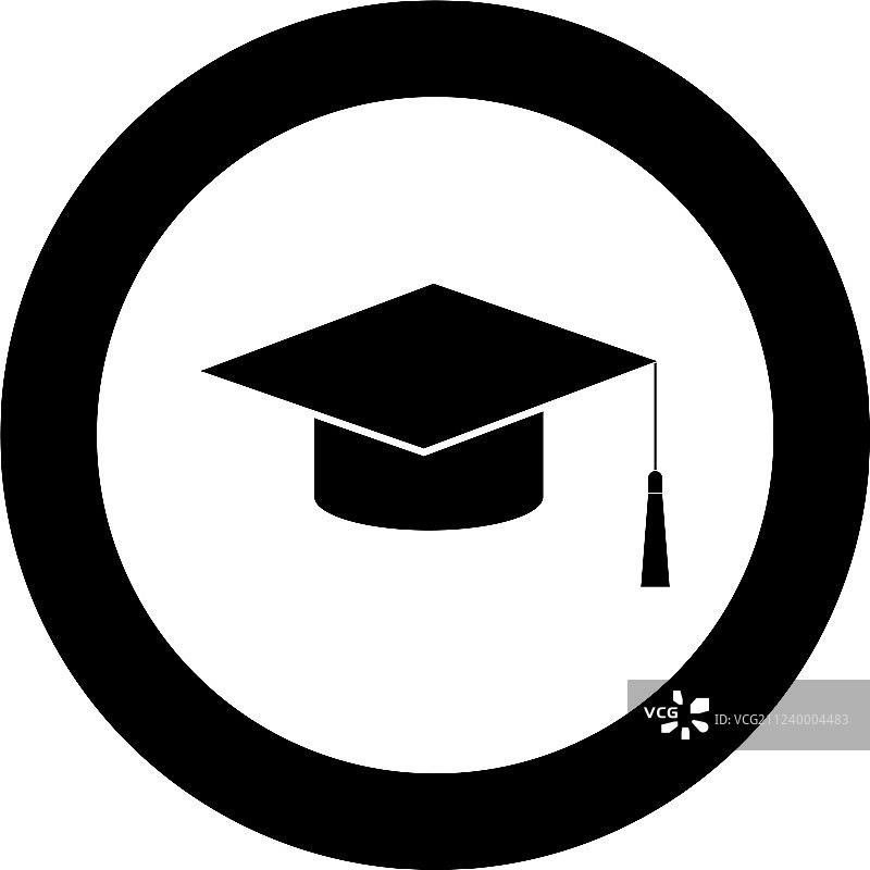 毕业帽黑色图标孤立在圈内图片素材